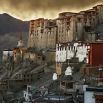 Monastery architecture and mountain views in Ladakh